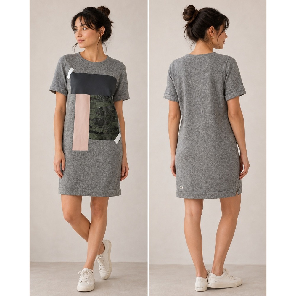 Lacoste Live Sweatshirt Dress Womens XS Gray Colorblock Graphic Sporty Gorpcore